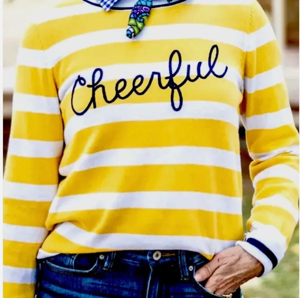 Time and Tru "Cheerful" Logo Cotton Sweater Medium